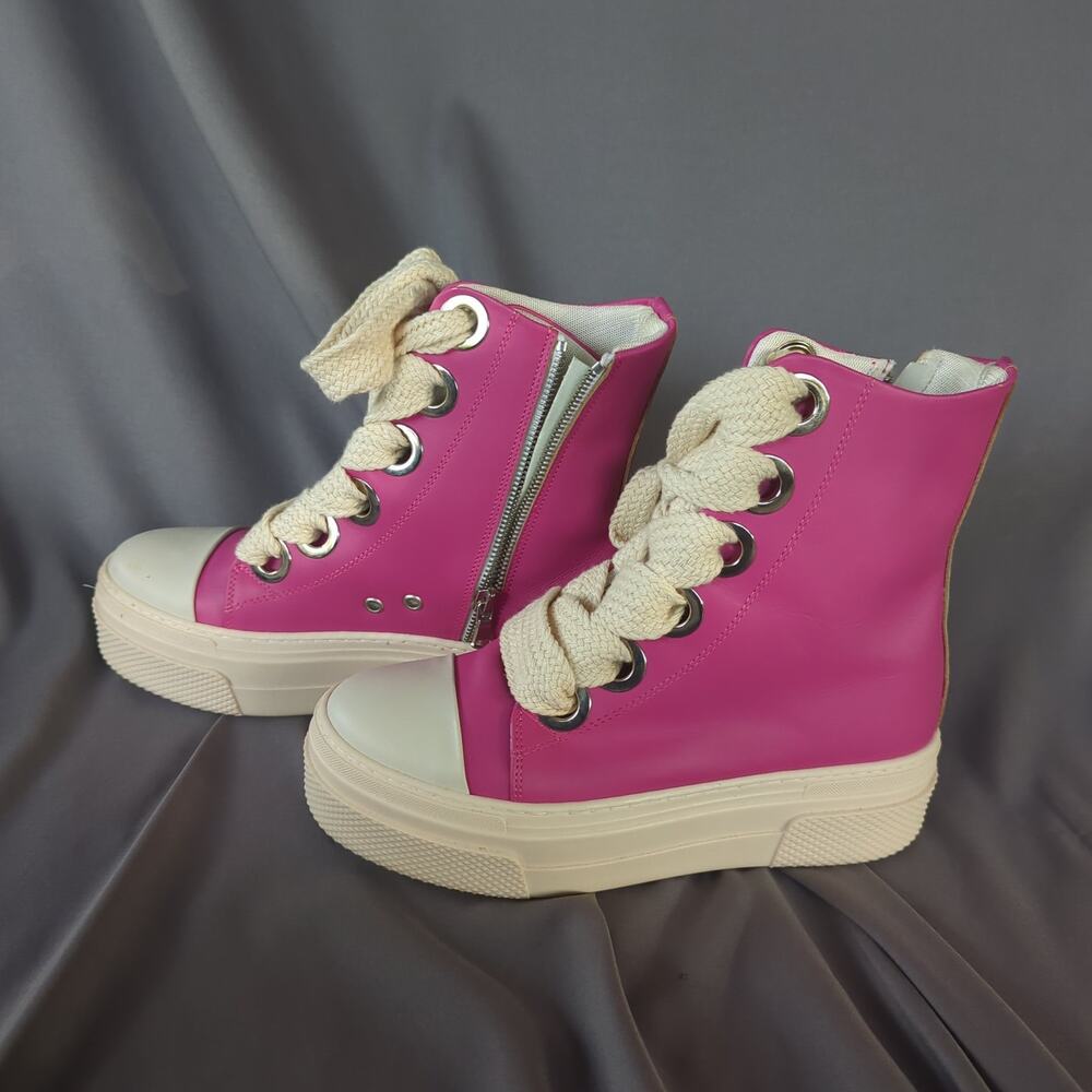 CR03 Made in Italy Pink Platform High Top Sneakers Size EU 38 Chunky Pink Barbie